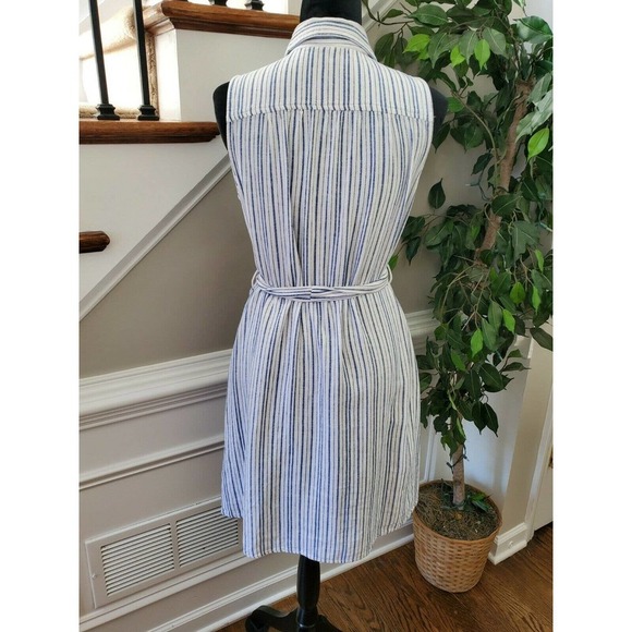 Old Navy Women Blue & White Linen Sleeveless Collared Knee Length Dress Size M - Picture 8 of 16